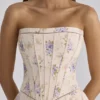 Gina Ivory Sweet Peony Floral Print Strapless Maxi Jurk