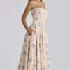 Gina Ivory Sweet Peony Floral Print Strapless Maxi Jurk
