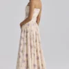 Gina Ivory Sweet Peony Floral Print Strapless Maxi Jurk