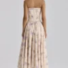Gina Ivory Sweet Peony Floral Print Strapless Maxi Jurk