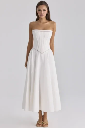 Gina witte katoenen strapless maxi-jurk