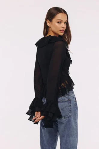 Goya zwarte blouse met ruches aan de mouwen
