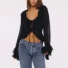 Goya zwarte blouse met ruches aan de mouwen