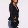 Goya zwarte blouse met ruches aan de mouwen