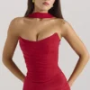 Hallie Holly Red strapless korset-top met afneembare halssjaal