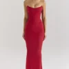 Hallie Holly Red strapless korset-top met afneembare halssjaal