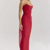 Hallie Holly Red strapless korset-top met afneembare halssjaal