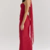 Hallie Holly Red strapless korset-top met afneembare halssjaal