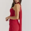 Hallie Holly Red strapless korset-top met afneembare halssjaal