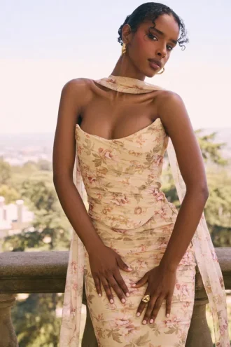 Hallie Honeyflower Print Strapless Korsetten met sjaal