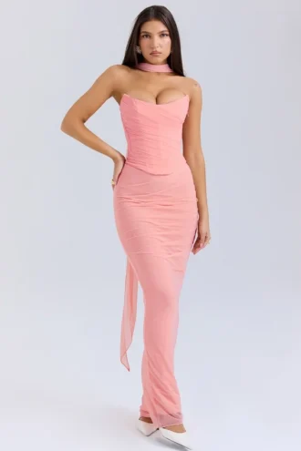 Hallie Peach strapless korset met halssjaal