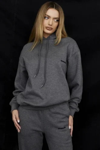 Halo donkergrijze oversized Hoodie met katoenen fleece binnenkant