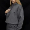 Halo donkergrijze oversized Hoodie met katoenen fleece binnenkant
