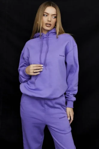 Halo paarse oversized Hoodie met katoenen fleece binnenkant
