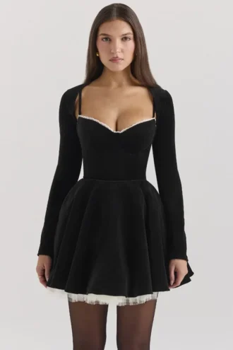 Harmony Zwarte stretchfluwelen cropped Bolero’s
