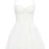 Harriet witte halter mini-jurk met broderie anglaise