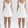 Harriet witte halter mini-jurk met broderie anglaise