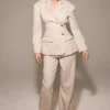 Hayden beige getailleerde broek met hoge taille