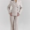 Hayden beige getailleerde broek met hoge taille
