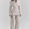 Hayden beige getailleerde broek met hoge taille