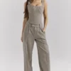 Hayden Bruine Puppytooth Wijd Been Hoge Taille Getailleerde Broeken