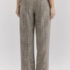 Hayden Bruine Puppytooth Wijd Been Hoge Taille Getailleerde Broeken