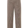 Hayden Bruine Puppytooth Wijd Been Hoge Taille Getailleerde Broeken