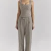 Hayden Bruine Puppytooth Wijd Been Hoge Taille Getailleerde Broeken