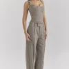 Hayden Bruine Puppytooth Wijd Been Hoge Taille Getailleerde Broeken