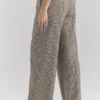 Hayden Bruine Puppytooth Wijd Been Hoge Taille Getailleerde Broeken