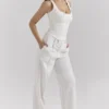 Hayden witte broek met fijne streep en hoge taille