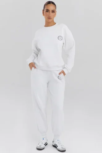 Haze wit sweatshirt met ronde hals