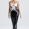 Holly zwarte pailletten strapless jurk met strikken