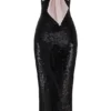 Holly zwarte pailletten strapless jurk met strikken