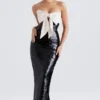 Holly zwarte pailletten strapless jurk met strikken