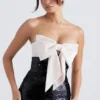 Holly zwarte pailletten strapless jurk met strikken