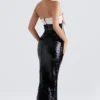 Holly zwarte pailletten strapless jurk met strikken
