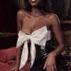 Holly zwarte pailletten strapless jurk met strikken