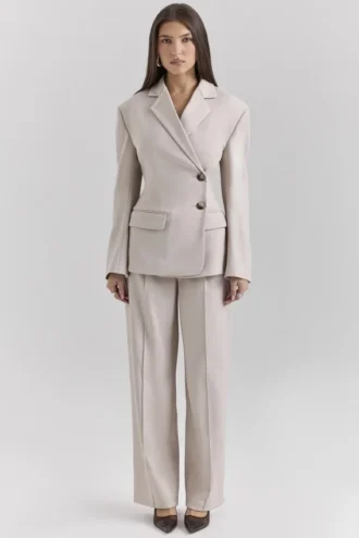 Hayden beige getailleerde broek met hoge taille