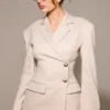 Hudson beige Blazer met zandloperfiguur