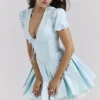 Imani Delicate Blue Satin Pleated Mini Jurk