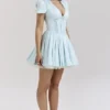 Imani Delicate Blue Satin Pleated Mini Jurk