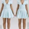 Imani Delicate Blue Satin Pleated Mini Jurk