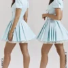Imani Delicate Blue Satin Pleated Mini Jurk