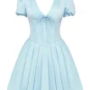 Imani Delicate Blue Satin Pleated Mini Jurk
