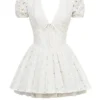 Imani witte geplooide mini-jurk met broderie anglaise