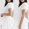 Imani witte geplooide mini-jurk met broderie anglaise