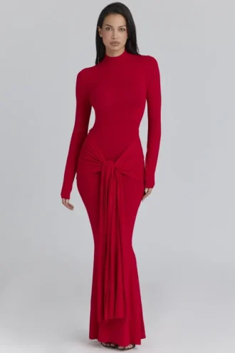 Imogen Scarlet Red Hip Drape Maxi-jurk