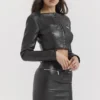 Ione Zwarte veganistische leren cropped top