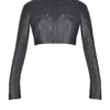 Ione Zwarte veganistische leren cropped top